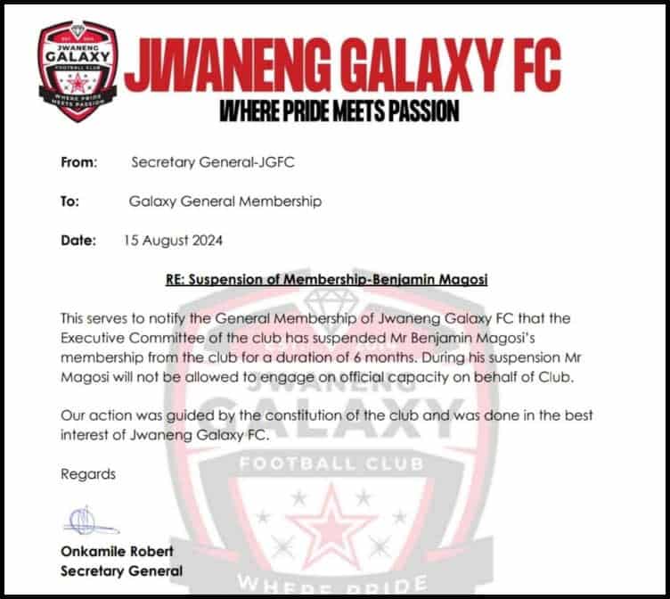 Galaxy's suspended Supporters Chairman cries foul