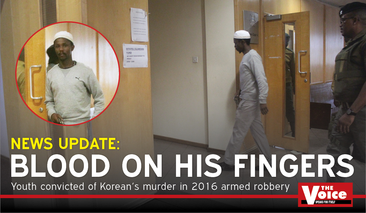 Blood on his fingers